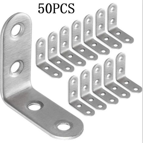 SABIR 50pcs Équerre de Fixation Inox 40x40mm, Renforts d&39Angle pour la Fixation et la Réparation de Meubles, Renforcer les Joints, Argent (1/5)