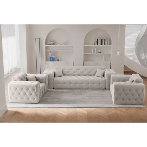 Sofaset Designersofa CHANTAL 3-1-1 in Stoff Moly Creme (1/5)