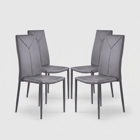 Set aus 4 Stühlen, Kunstleder in Grau, modernes Design Charmy Grey