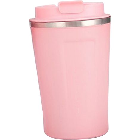 Tasse isotherme en acier inoxydable 304 avec couvercle et verrouillage de sécurité, grande capacité (380 ml), rose, idéale pour le bureau. (1/5)