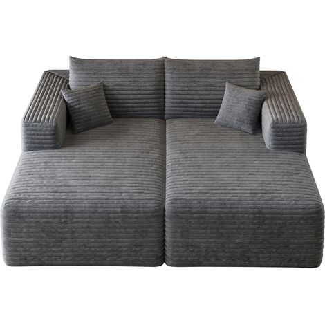 FurnitureR Canapé 2 places de 180 cm avec velours côtelé, assise de 106 cm, mousse, accoudoirs étagés et coussins (1/5)
