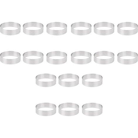 18 cercles à tartelettes de 6 cm en acier inoxydable, emporte-pièces ronds, résistants à la chaleur et perforés, pour gâteaux et mousses. (1/5)