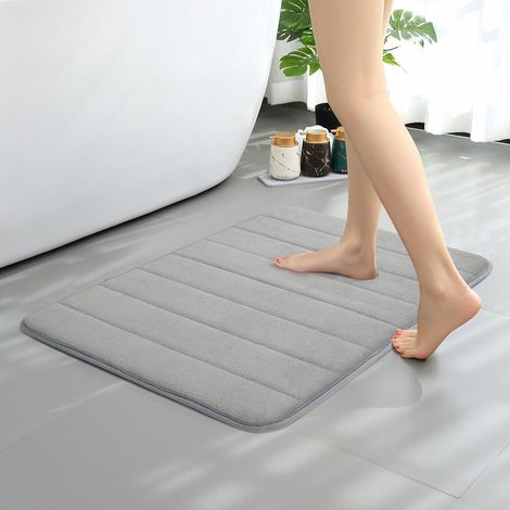 Gris Tapis de Bain Absorbant, 40 x 60 cm Tapis Salle de Bain Antidérapant, Doux et Lavable en Machine, pour Douche et Baignoire (1/5)