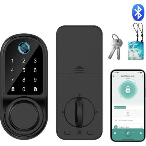 Cadenas à combinaison intelligent - Bluetooth, serrure électronique à empreinte digitale avec écran tactile,déverrouillable par clé et carte. (1/5)