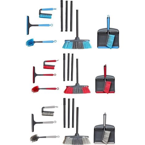 TrAdE Shop Traesio - Set Pulizia Casa 6 Pz Con Paletta Spazzola Spazzolone Spazzolina Piatti Tergivetro Scopa - (1/5)