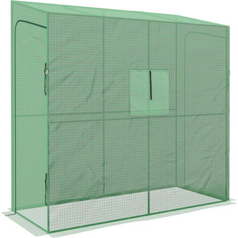 Serra da giardino, serra addossata, serra per pomodori, 2 porte avvolgibili con cerniera, 1 finestra, dimensioni 200L x 80W x 200/180H cm -Crezuo