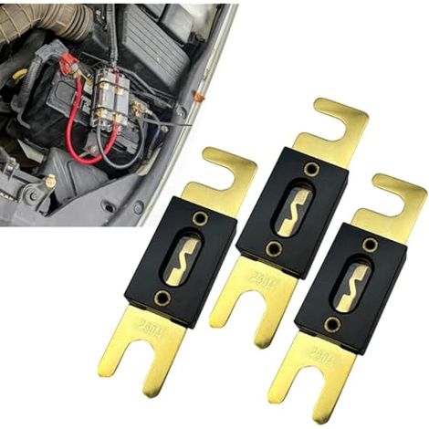 Lot de 3 fusibles ANL 250 A pour systèmes audio et vidéo de voiture, plaqués or, pour la plupart des voitures, camions (multicolore) (1/5)