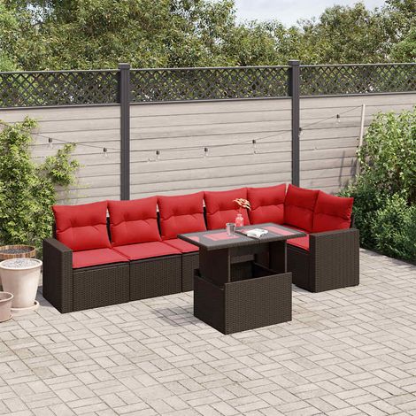 7-teiliges Gartensofa-Set mit Kissen, braun, Polyrattan (1/5)