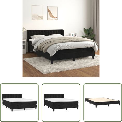 Matratze - Boxspringbett mit Matratze Schwarz 140x200 cm Samt (1/5)