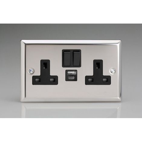 Varilight 2-Gang 13A Socket with USB A & C Charging Ports