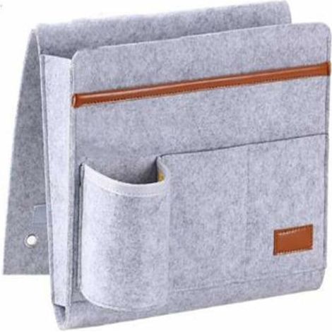 Poche de Lit Feutre,Organisateur pour lit Canapé Suspendu Sac de Rangement de Chevet, pour Bouteille, Magazines, Télécommande, Téléphone, Tablettes, et Livres (1/5)
