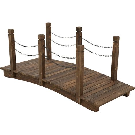 Relaxdays Garden Bridge, post & chain railing, fir wood, for garden ponds, HxWxD: 55 x 150 x 67 cm, choice of colours