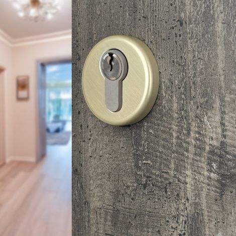 Ouvre&Déco – 2 rosaces de poignée de porte rondes ROSA trou de cylindre, Aluminium aspect doré