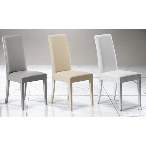 Sedia in ecopelle con gambe legno laccate CLAUDIA Beige Set da 2 pezzi (1/2)