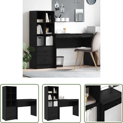vidaXL Bureau chêne noir - Bureau avec tiroir 2 pcs Chêne noir (1/5)