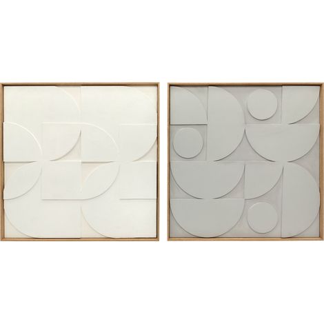Lot de 2 tableaux abstraits 3D décoration murale bois géométrique salon chambre bureau 80x80cm blanc