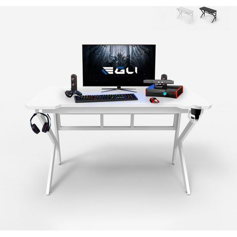 Mesa gamer de carbono 120x60cm, cables para auriculares, soporte para bebidas Sportbot 120 - Blanco