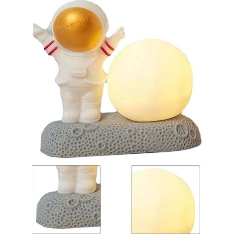 Dekorative Mond- und Astronauten-Nachtlampe, warme und niedliche Nachttischlampe fürs Schlafzimmer, goldfarben. (1/5)