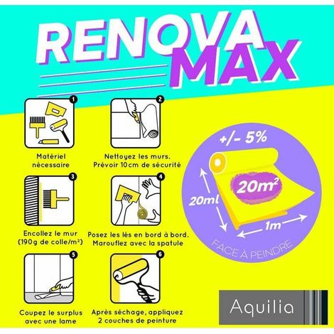 Toile de rénovation plafond intissé lisse 70g/m² – 20m² – Pour fissures inter-plaques – Application facile avec colle acrylique
