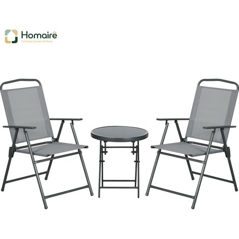HOMAIRE Bistro Set klappbar en acier et maille avec 1 table et 2 chaises pour balcon et terrasse, hellgrau