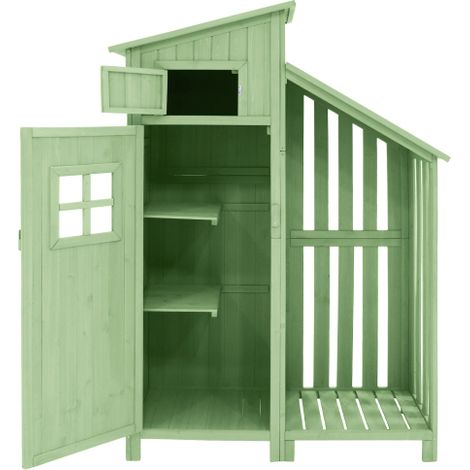 Gerätehaus – Gartenschrank Holz – Geräteschuppen Grün – 124x46x174 cm – Wetterfestes Tannenholz – Mit PVC-Satteldach – Für kleine Gärten