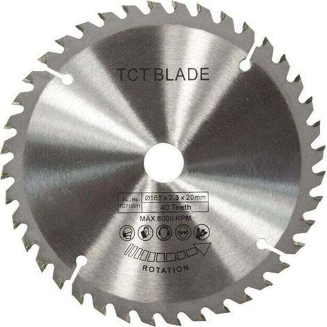 165mm TCT Lame de scie circulaire Disque de coupe rotative en argent pour la coupe du bois 40 dents (1/4)