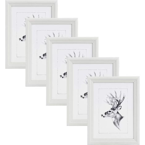 WOLTU 5er Set 10x15cm Bilderrahmen Artos Stil Holz Rahmen Fotogalerie Glasscheibe, weiß