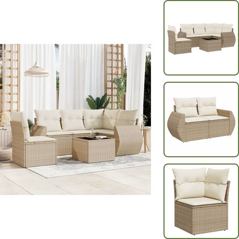 6-tlg. Garten-Sofagarnitur mit Kissen Beige Poly Rattan - Gartenmöbel - Esstischgarnituren - Outdoor Möbel - Lounge Set - Rattan Gartenmöbel (1/5)