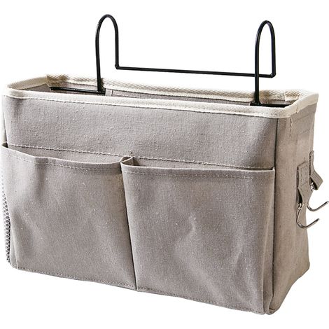 Pochette de rangement suspendue pour lit superposé en coton et lin gris, organisateur de chevet à poche pour dortoir (1/5)