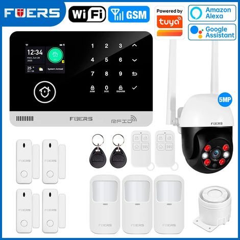 (Pack 7) Système d'alarme domestique, prend en charge le réseau WIFI GSM, peut être contrôlé via l'application Tuya Smart et est compatible avec Alexa. (1/5)