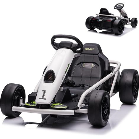 Kart Électrique Enfants 24V, Quad Électrique 2 Moteurs 300 W, Fonction Drift, 13 Km/h, Musique, Klaxon, Démarrage Progressif, Voiture Électrique Pour Enfants de 8 à 12 Ans Blanc
