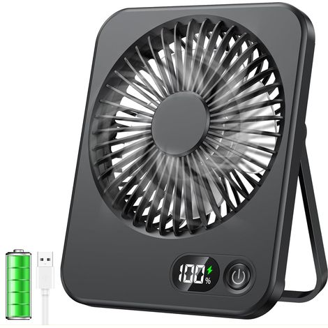 Ventilateur de table, mini ventilateur USB portable avec écran LCD, 5 vitesses, convient au bureau et à la maison (noir)