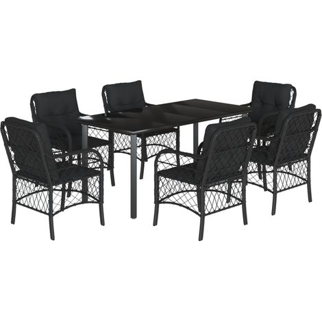 Maison Exclusive - Set da Pranzo da Giardino 7 pz Nero con Cuscini in Polyrattan (1/5)