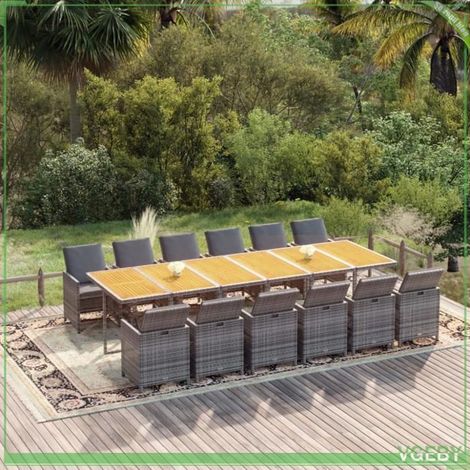 Ensemble de salle à manger de jardin - FAF7291712407574 - Résine tressée gris - Table acacia 331x107 cm - 12 places (1/5)