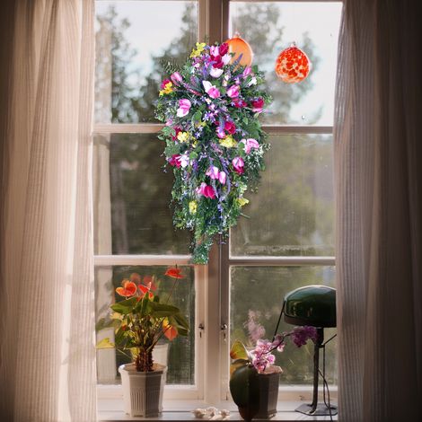 Lila Frühlingskranz aus Tulpen, Hyazinthen, Flieder und Hortensien, klein, mehrfarbig für Frühling und Sommer (1/5)