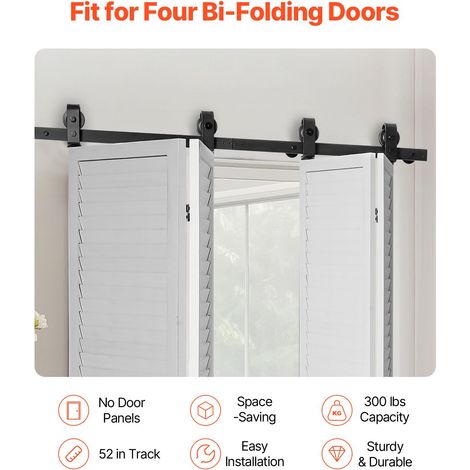 Kit rail coulissant pliant pour porte grange 52 po, montage supérieur, silence et fluidité, solide, pose simple, 4 portes 12 po placard cuisine buanderie (1/5)