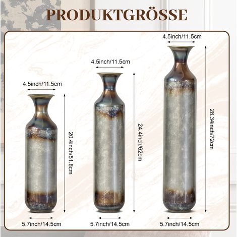 Dekorative Metallvase 3er-Set, Vintage-Finish, 51,8/62/72 cm HAVRYA (1/2)