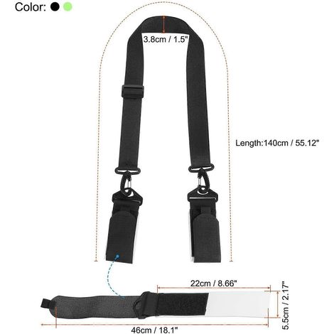 Sangle de ski et porte-bâtons (lot de 2), 140 cm x 3,8 cm, noir et vert clair (1/4)