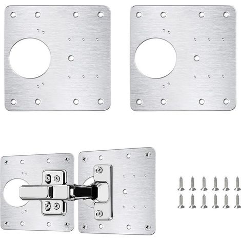 Plaque Reparation Charniere Porte, 2 Pièces Charnière Porte Placard, Réparation Charnière Meuble, Kit de Réparation Meuble en acier inoxydable avec 12 Vis (1/5)