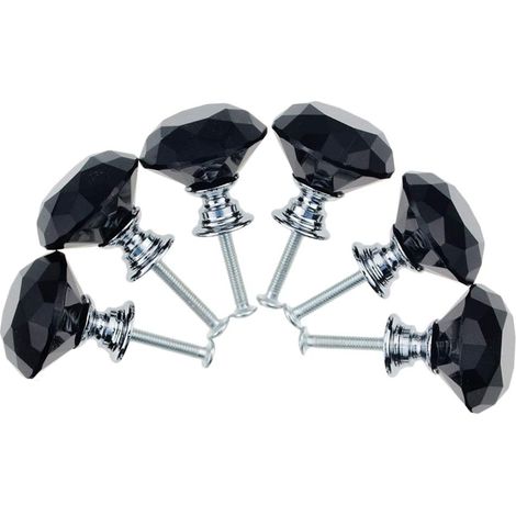 Bouton de Meuble Poignée Noir Cristal Diament, Bouton de Porte Meuble Tiroir Placard avec Vis pour Accueil Bureau Coffre Armoire Tiroir (30mm,6pcs) (1/5)