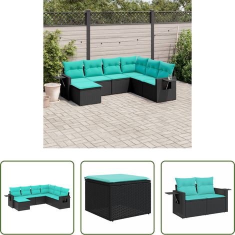 Gartenmöbel - 7-teiliges Gartensofa-Set mit Kissen, schwarzes Polyrattan (1/5)