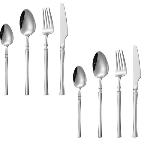 Couverts En Acier Inoxydable - Ensemble 8 Pièces Pour 2 Personnes - Couteaux À Steak Cuillères Fourchettes Dessert - Lave-Vaisselle (1/5)