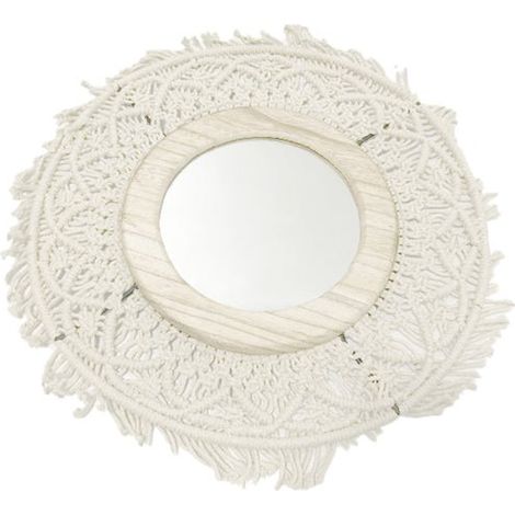 Miroir rond macramé 50x50x7 cm - Beige - SILUMEN (1/3)