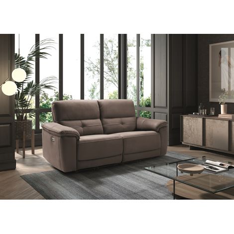 Canapé de 3 places 2 relax électriques en tissu New Nobuck couleur Gris foncé - Longueur 202 x Profondeur 92 x Hauteur 98 cm (1/2)