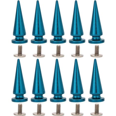 HEEPDD Lot de 10 rivets coniques punk de grande taille 10 x 26 mm, en forme d'arbre, à visser, pour chaussures, vestes, sacs, vêtements (bleu) (1/5)