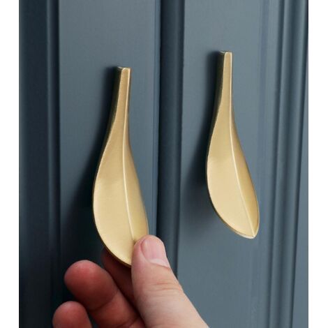 Set of 2 Gold Leaf Cupboard Door Knobs, Art Deco Style, Two Holes (1/5)