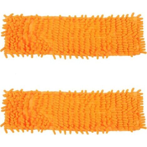 Housse de balai chenille/microfibre 40 x 12 cm - Orange - Lavable et réutilisable pour sols, lot de 2 (1/4)