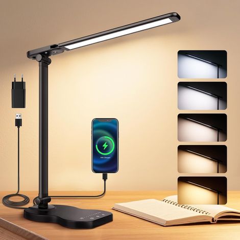 Lampe bureau LED dimmable chevet 5 modes couleur 10 niveaux luminosité USB-C noir (1/5)