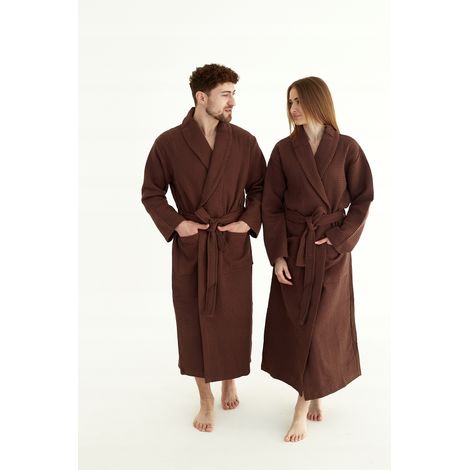 Bata de baño larga y fina unisex, de algodón, de secado rápido, marrón, talla 3XL (1/5)
