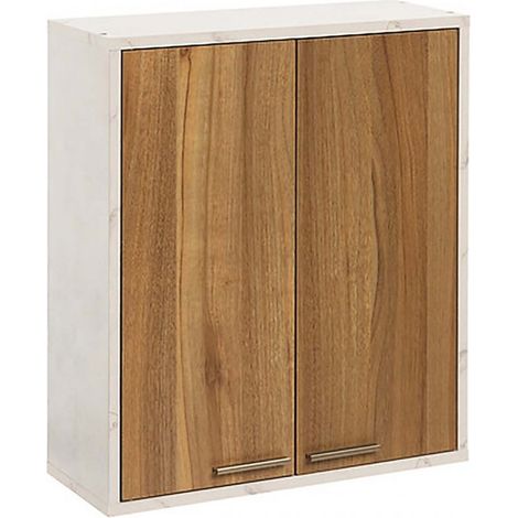 Meuble haut de Cuisine avec 2 Portes + 1 étagère amovible, coloris marron/blanc - Longueur 52 x Profondeur 20 x Hauteur 59 cm (1/5)